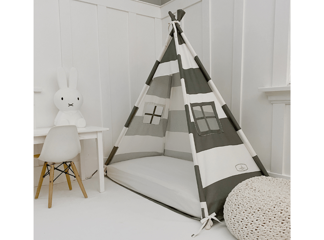 Canopy Bed Tent in Grey and White Stripe without Door