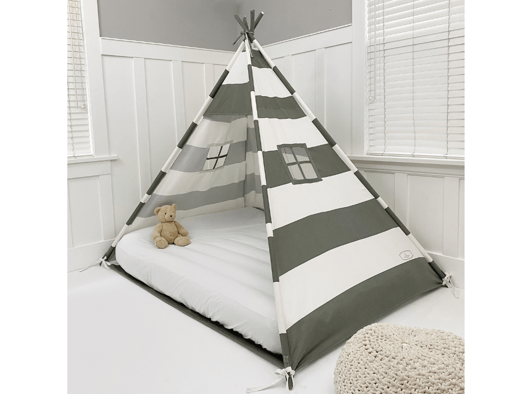 Canopy Bed Tent in Grey and White Stripe without Door