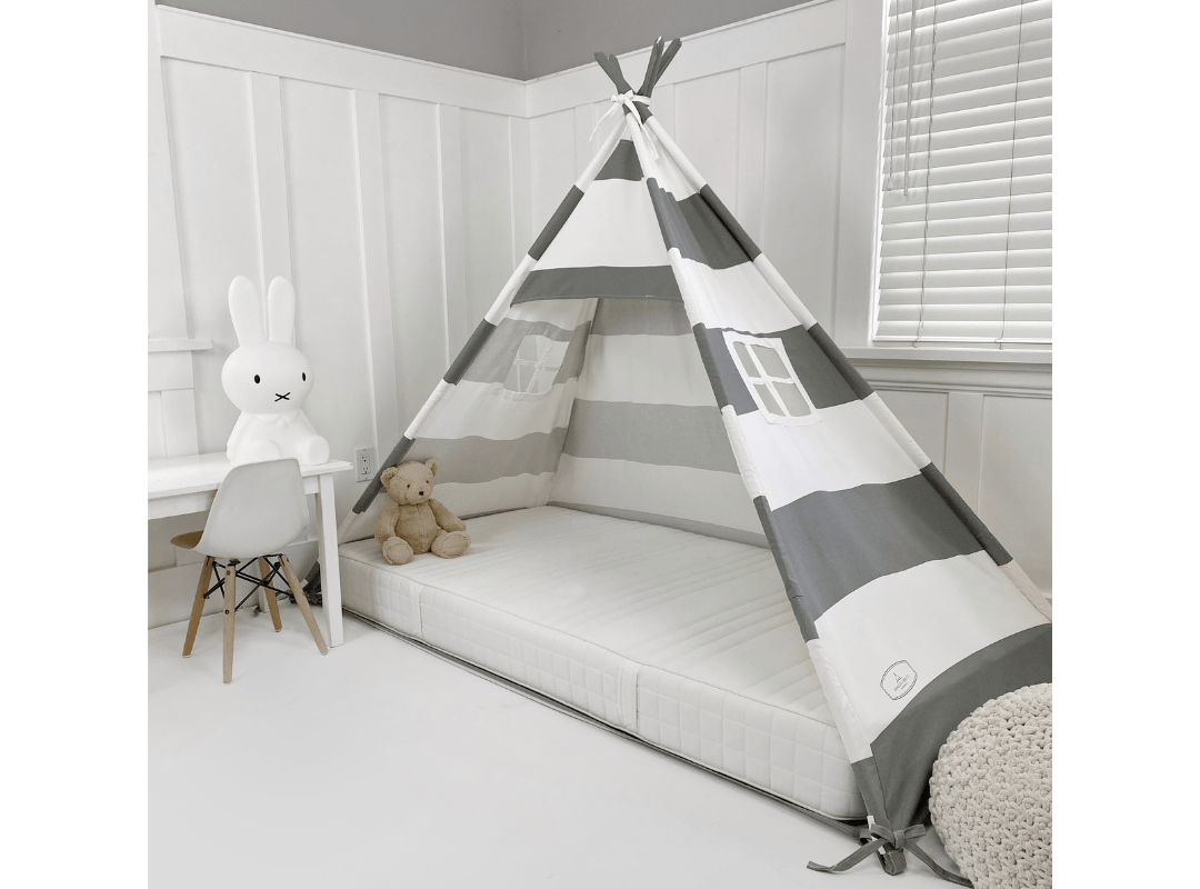 Canopy Bed Tent in Grey and White Stripe without Door
