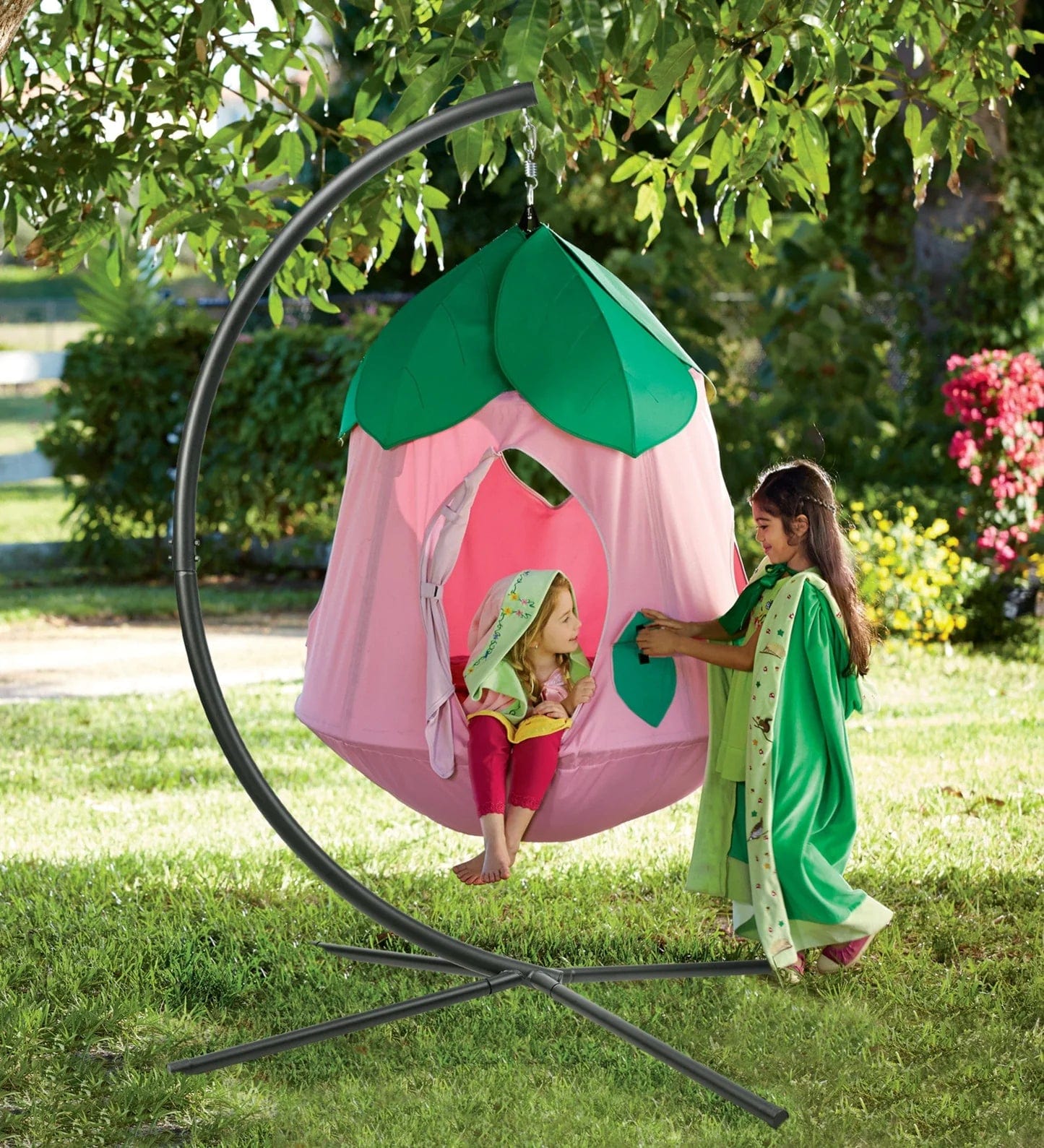 Hearthsong Cozy Posy Hanging Tent WITH Crescent Stand and lights