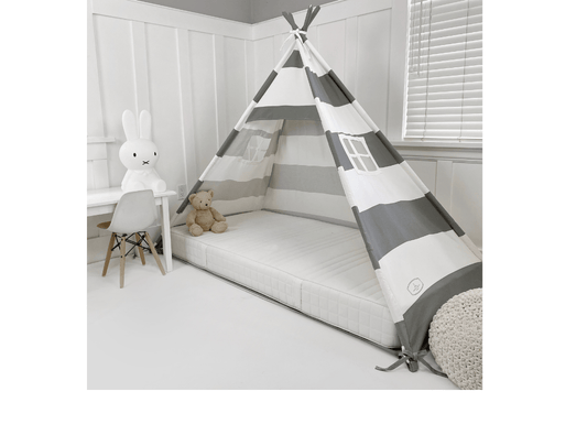 Canopy Bed Tent in Grey and White Stripe without Door