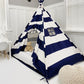 Domestic Objects Play Tent Canopy Bed in Navy Blue and White Stripe Canvas WITH Doors