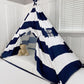 Domestic Objects Play Tent Canopy Bed in Navy Blue and White Stripe Canvas WITH Doors