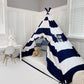 Domestic Objects Play Tent Canopy Bed in Navy Blue and White Stripe Canvas WITH Doors