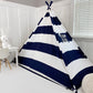 Domestic Objects Play Tent Canopy Bed in Navy Blue and White Stripe Canvas WITH Doors