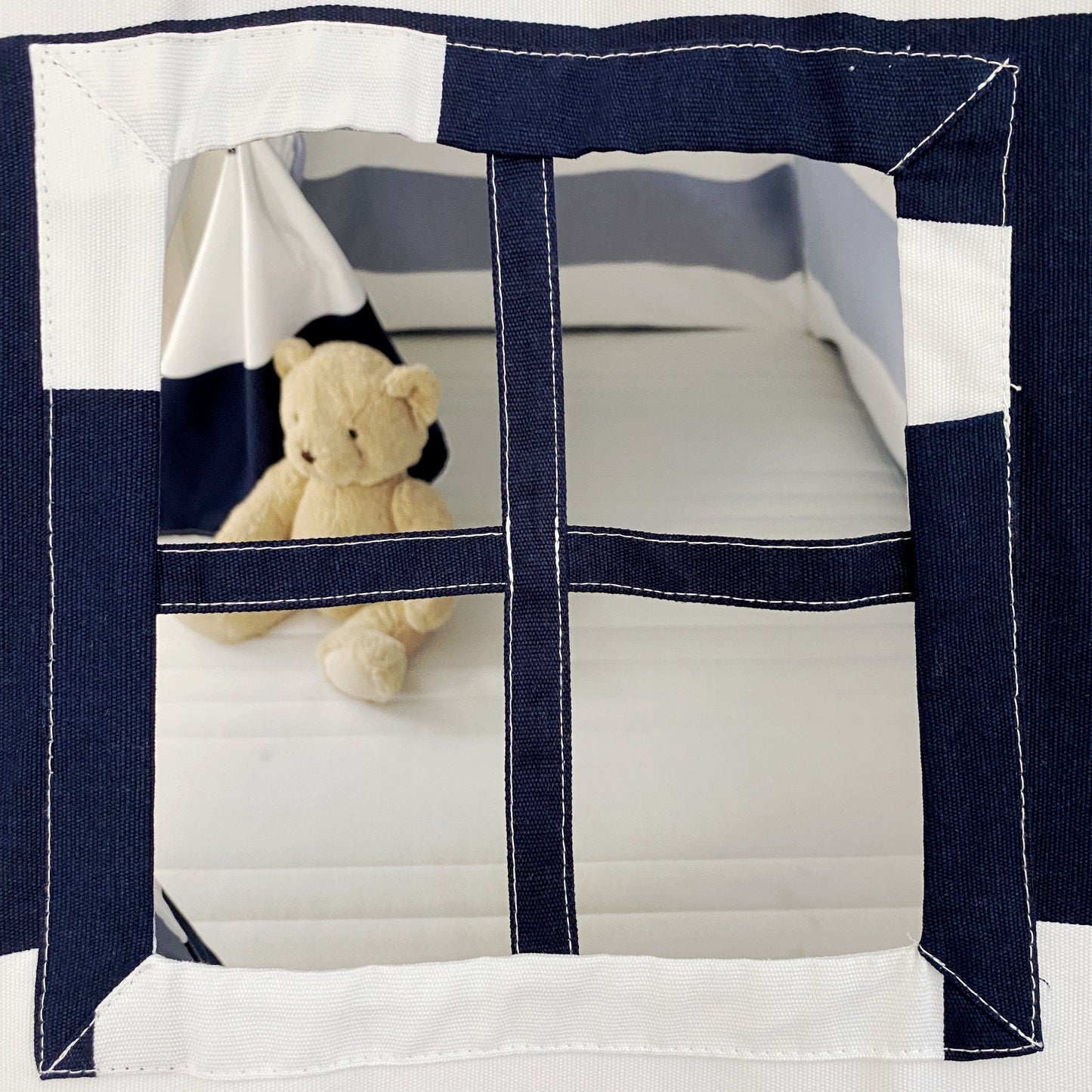 Domestic Objects Play Tent Canopy Bed in Navy Blue and White Stripe Canvas WITH Doors