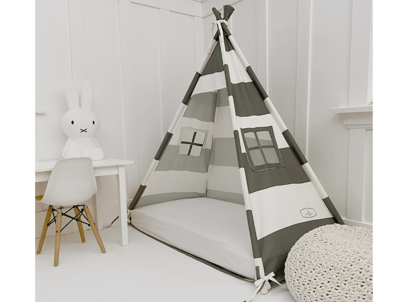 Canopy Bed Tent in Grey and White Stripe without Door