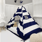 Domestic Objects Play Tent Canopy Bed in Navy Blue and White Stripe Canvas WITH Doors