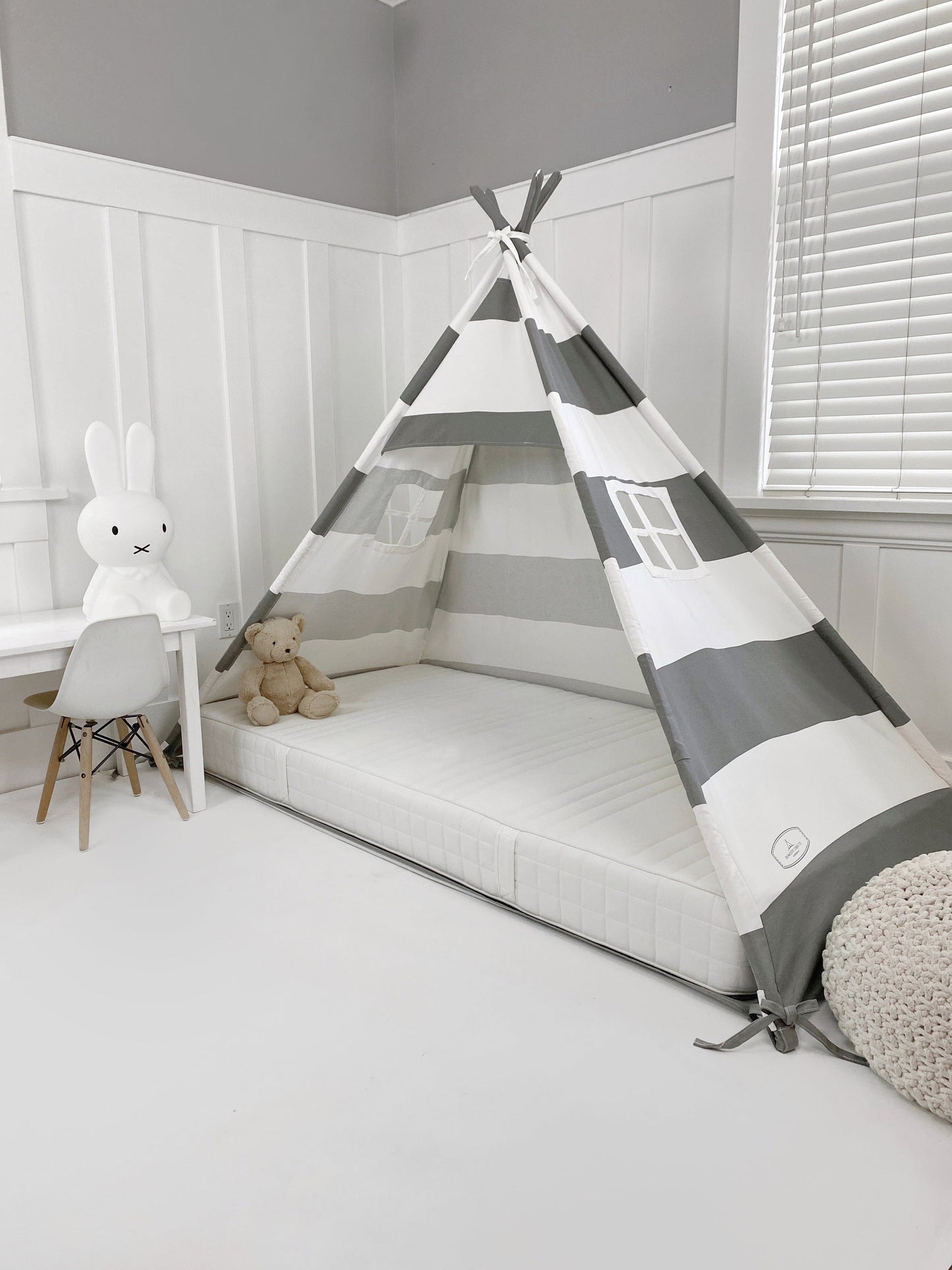 Canopy Bed Tent in Grey and White Stripe without Door