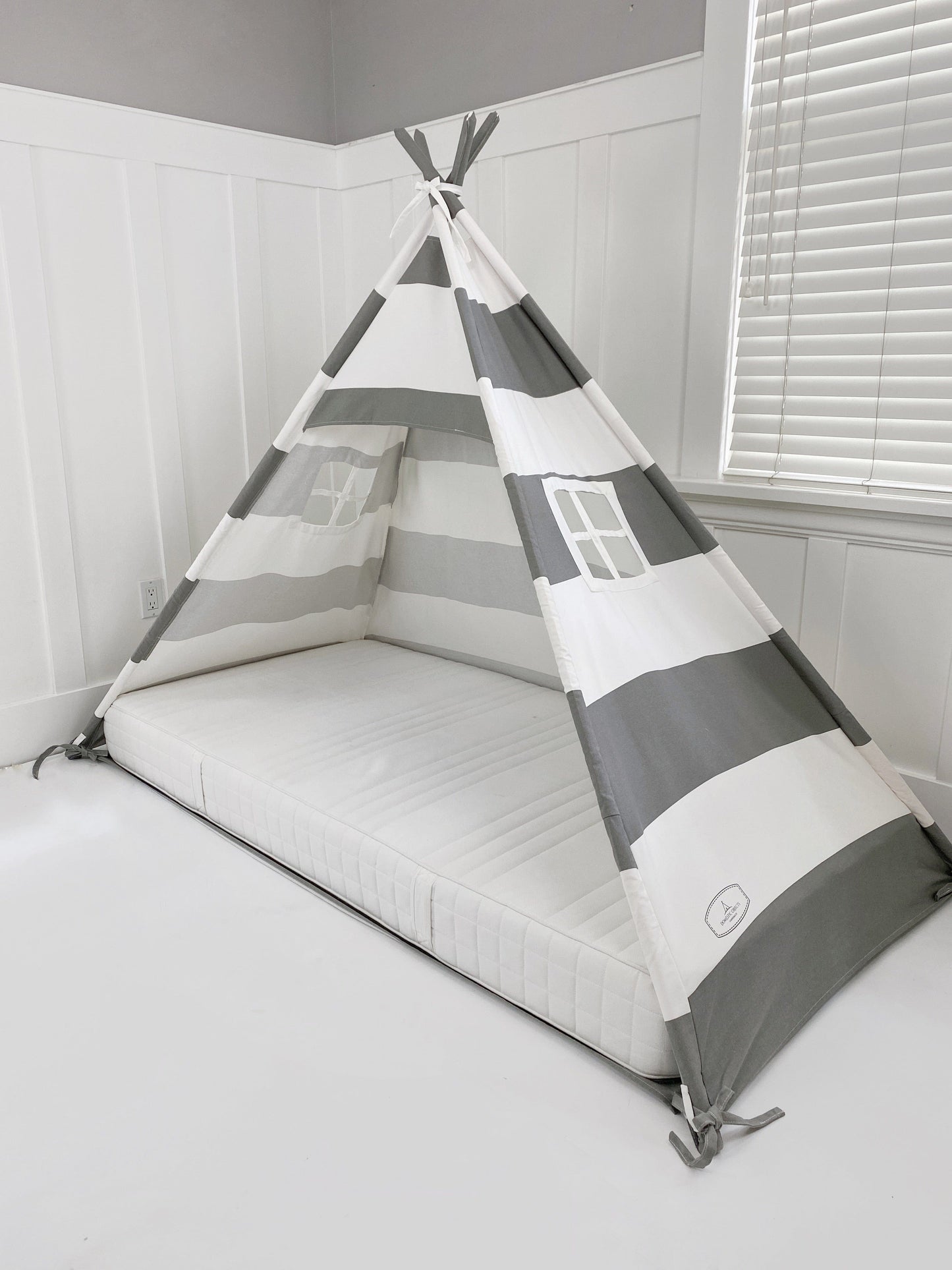 Canopy Bed Tent in Grey and White Stripe without Door