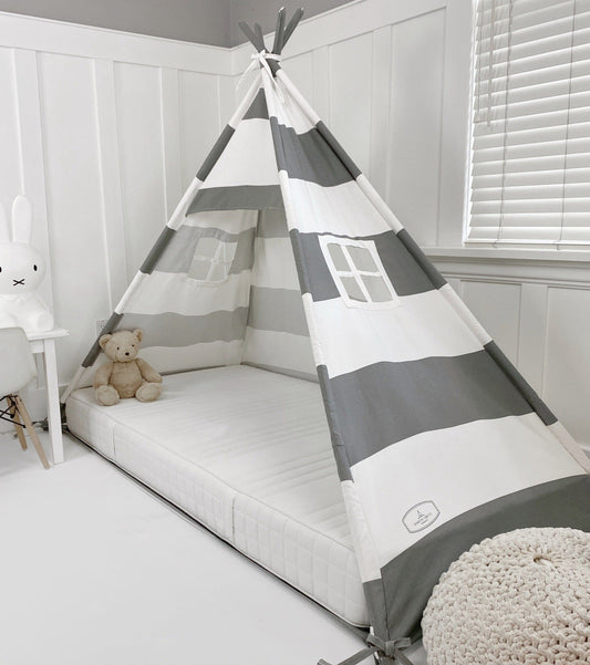 Canopy Bed Tent in Grey and White Stripe without Door